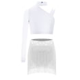 thumbnail image 2 of Mufeng Kids Girls Sparkly Disco Jazz Latin Hip Hop Ballet Lyrical Dance Outfits Crop Top with Fringe White 14, 2 of 7