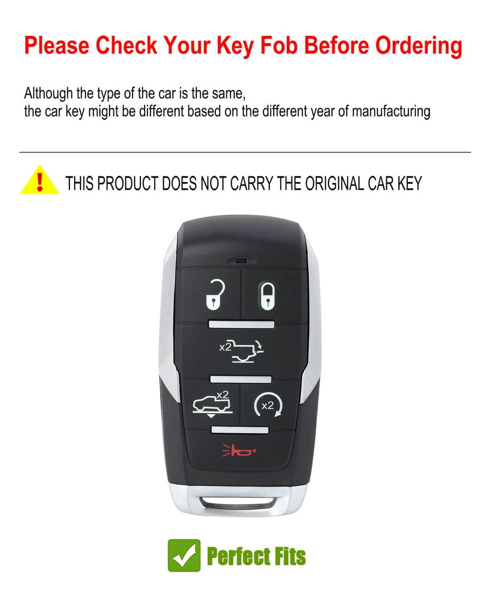 for Ram Key Fob Cover Case Metal Shell Smart Key Holder Protector Compatible for 2019-2024 Dodge Ram 1500 2500 3500 6 Button