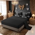thumbnail image 5 of Meiyoeat Leopard Print Initial K Letter Full Size Bedding Sets for Girls Females, Cheetah Bowknot Ribbon Full Size Bed in a Bag, White Black Reversible, 7-Piece, 5 of 6