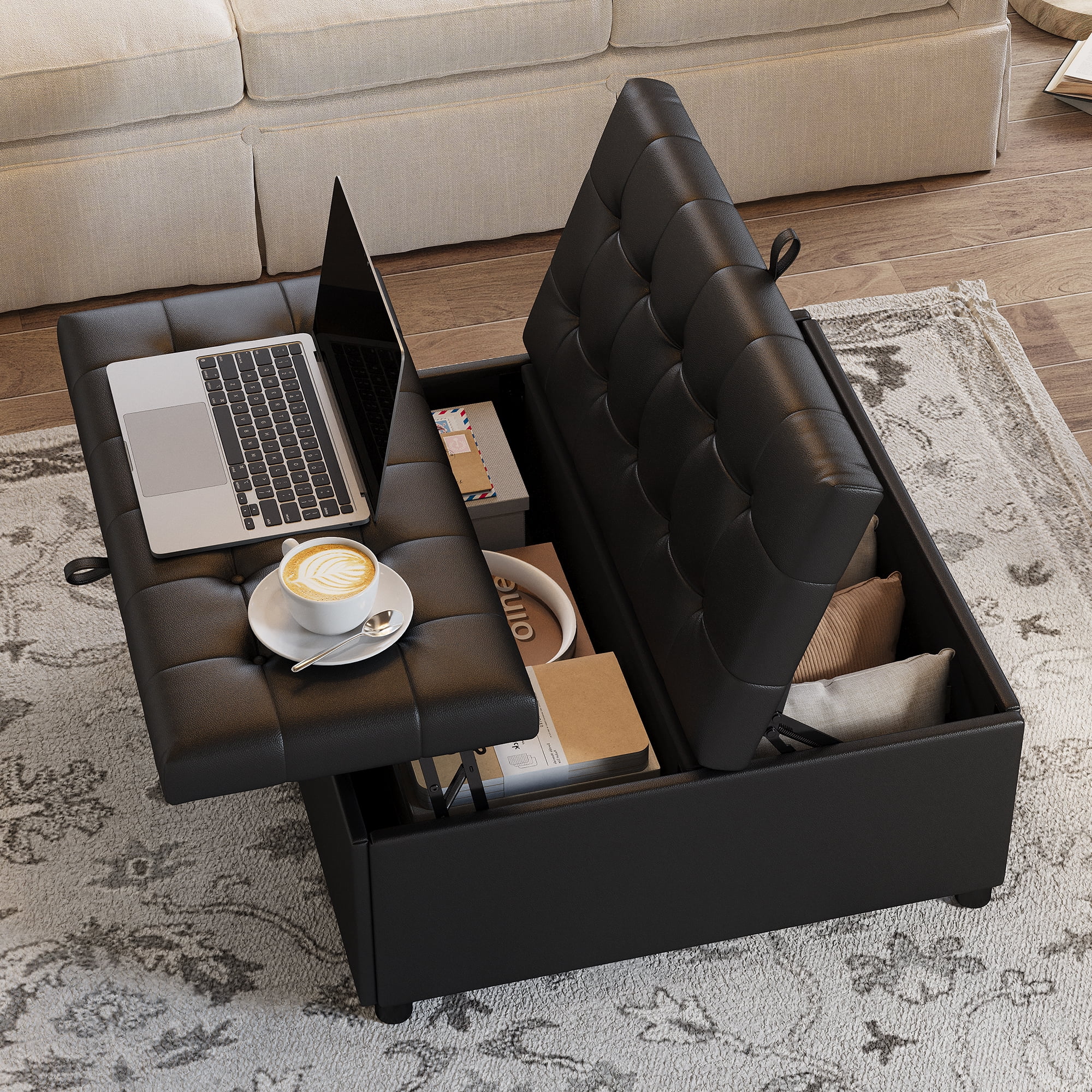 AODAILIHB Square Storage Ottoman, Storage Ottoman Coffee Table, Lift-up Large Square Footrest Stool, Black