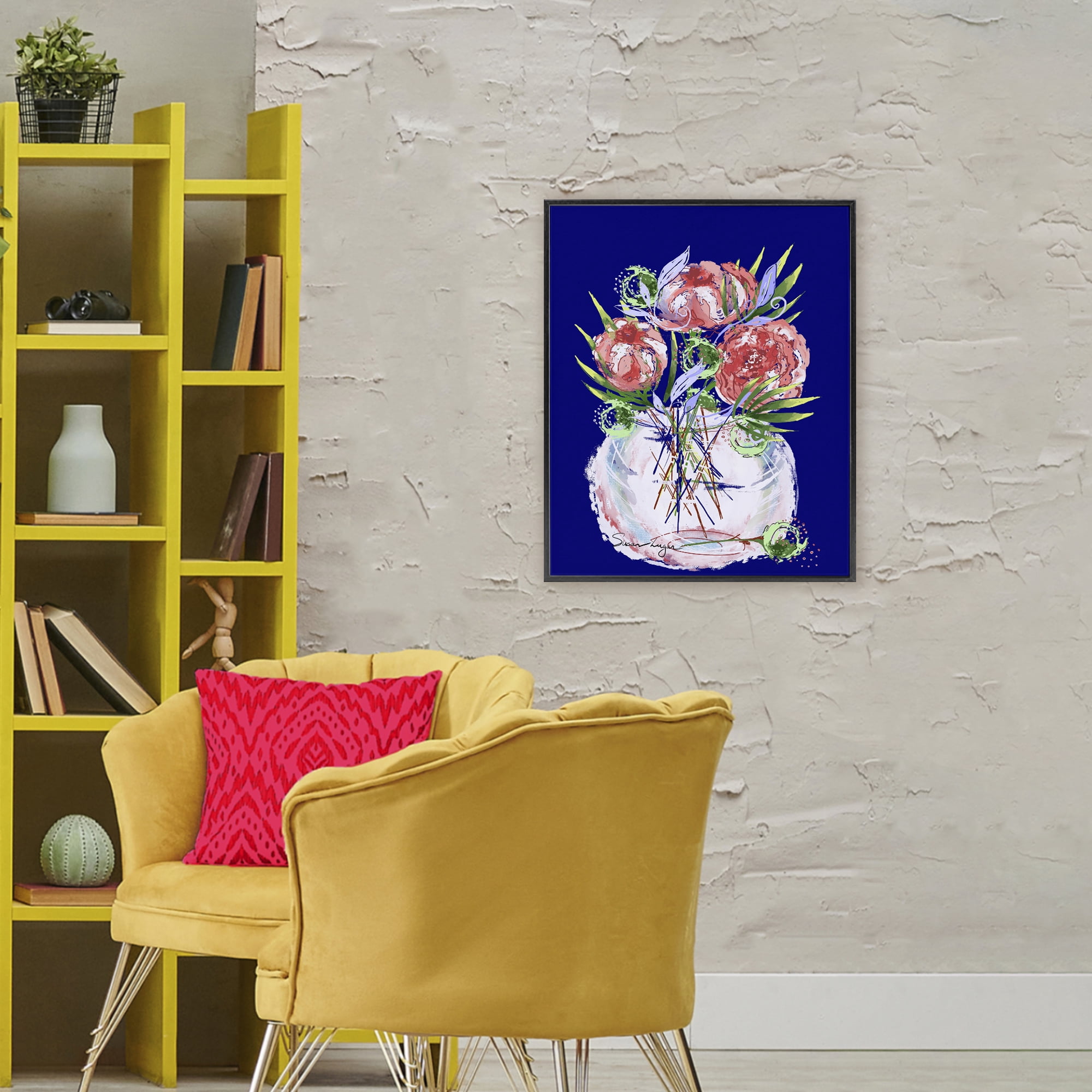 Stupell Industries Florals In Milk Glass Black Framed Giclee Art, design by Susan Lugar