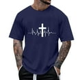 thumbnail image 2 of VBTAPA Men's Valentine's Day T-shirt Heartbeat Cross Graphic Tee Shirt Short Sleeve Crew Neck Tees Christian Gifts Dark Blue XL, 2 of 6