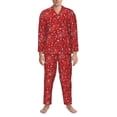 thumbnail image 3 of Naloa Red Paisley Floral Men’s Pajamas Set - Long Sleeve Button Down Sleep Shirt and Pajama Bottoms Sleepwear Set-Large, 3 of 7