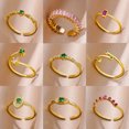 thumbnail image 1 of Pequeños anillos redondos de circonita verde para mujer, anillo geométrico de acero inoxidable, joyería de lujo para bodas y Navidad, regalo con envío gratuito, 1 of 5