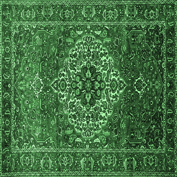 Ahgly Company Indoor Square Persian Emerald Green Traditional Area Rugs, 4' Square