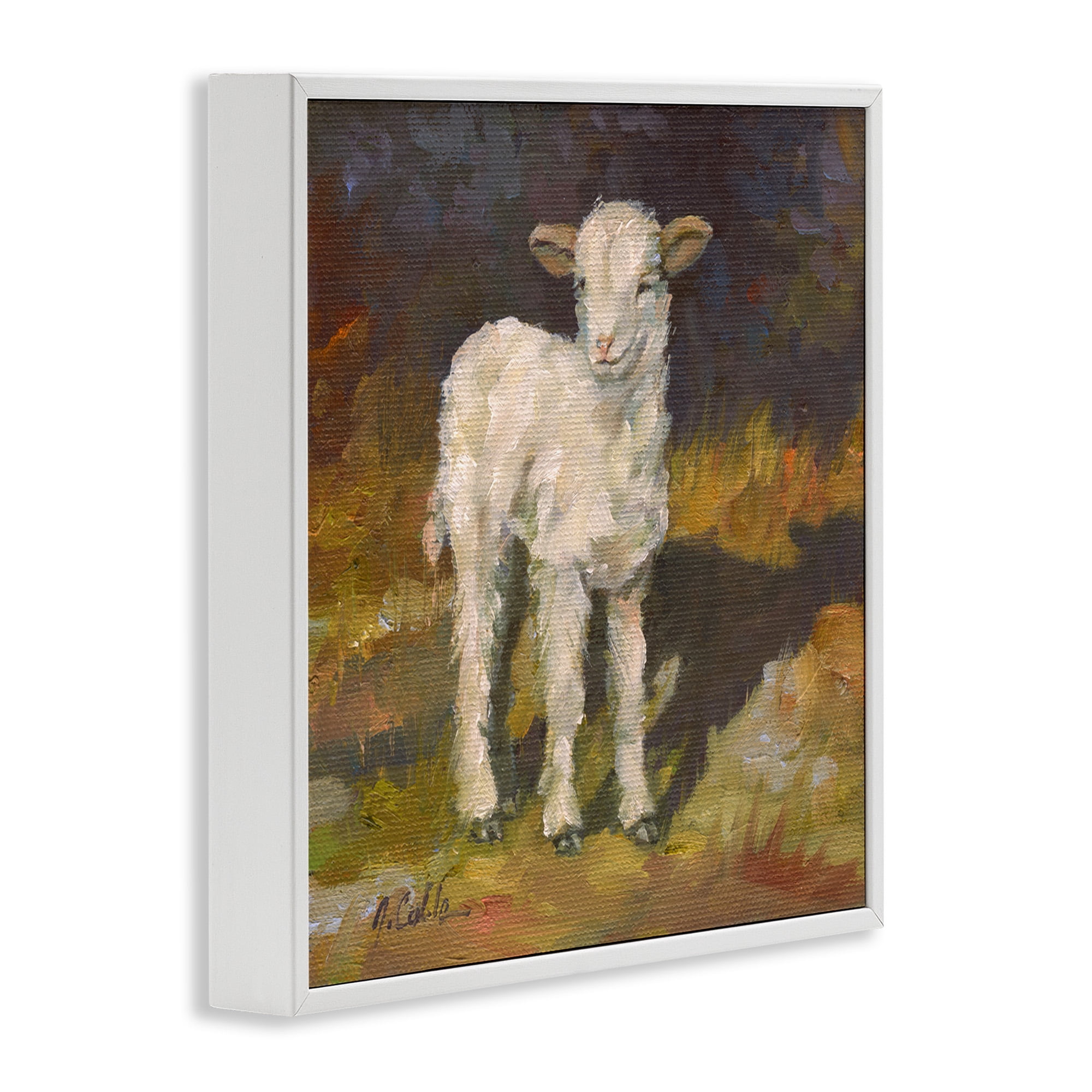 Stupell Industries Soft Baby Lamb Painting Animals & Insects Painting White Framed Art Print Wall Art, 24 x 24