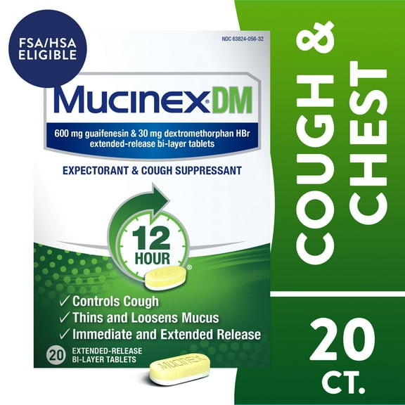 Mucinex DM 12 Hour Expectorant and Cough Suppressant Bi-Layer Tablets, 20 Count