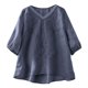 thumbnail image 1 of Camisas de Cuello en V de Manga Corta para las Mujeres Lino Blusas Bordadas Ajuste Suelto Verano Casual Tops de Cuello Redondo, 1 of 5