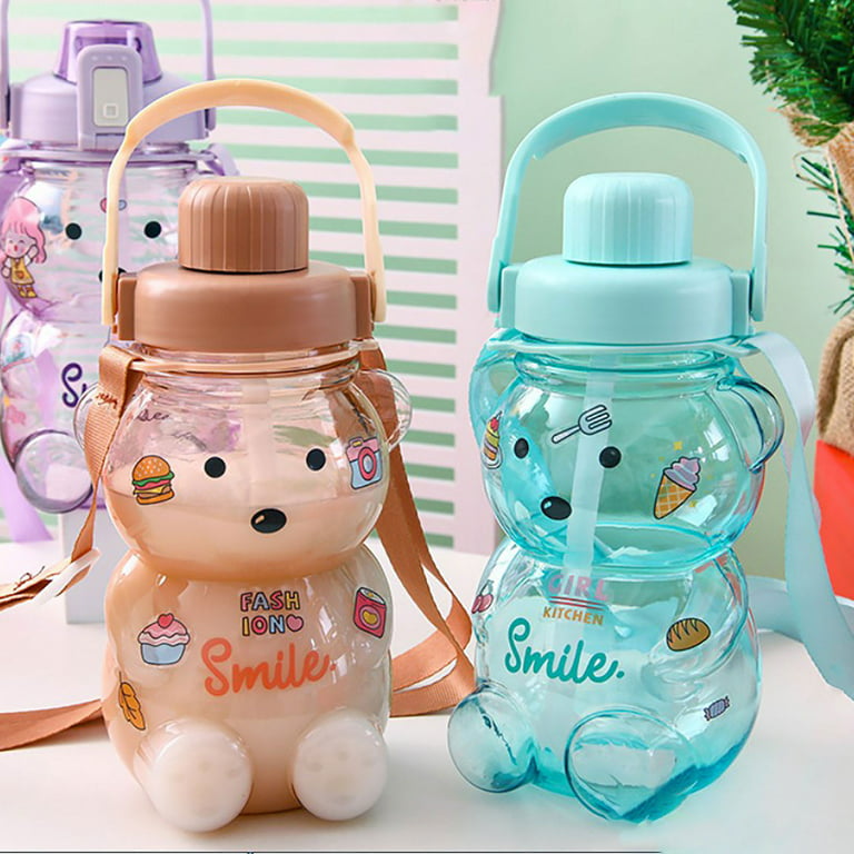 Cute Bear Water Bottles For Girls Kids With Straw Summer Large Capacity Cup