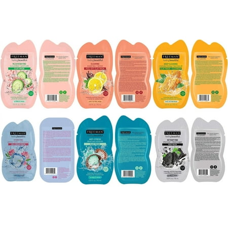 Freeman Facial Mask Variety Clay, Gel, Mud,Peel-Off Skincare Hydrating 6 Pack