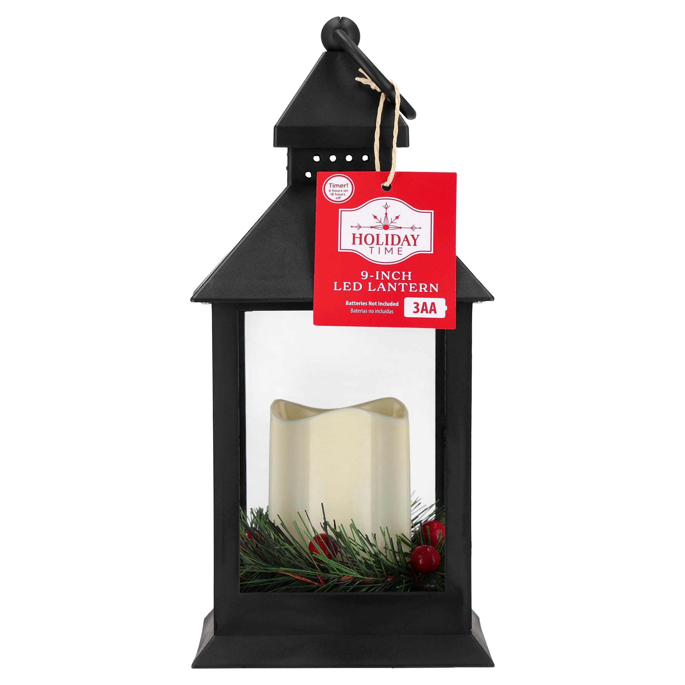 Light-Up Flameless Candle Lantern Christmas Decoration, Black, 9", by Holiday Time