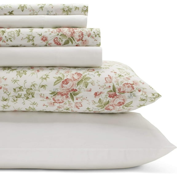 - King Sheets, Cotton Percale 6-Piece Bedding Set, Crisp & Cool Home Decor (Marissa Coral, King)