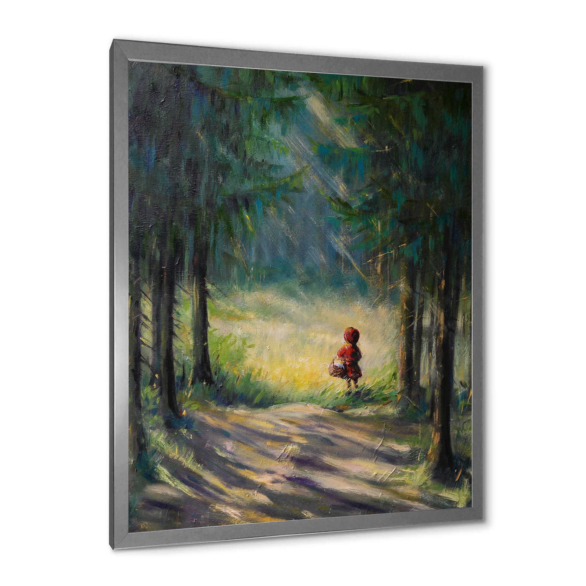 Designart 'Little Red Kid Riding Hood In The Woods' Traditional Framed Art Print