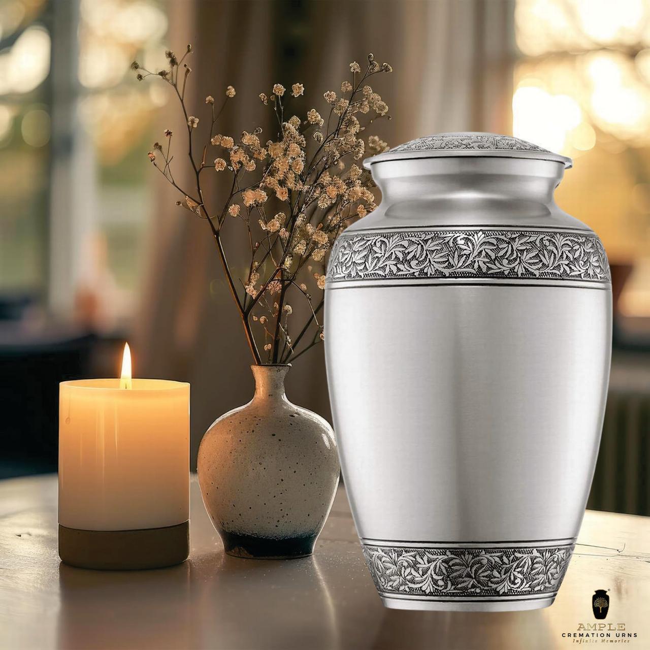 Ample Cremation Urns for Ashes - Meena Coated Aluminum Memorial Urns | Elegant Design | 4 Size Options (Keepsake 3x2 inch & Large 10.5x6.5 inch) Engravable Large (Hold 220 Cu) (Model No - ACU011)