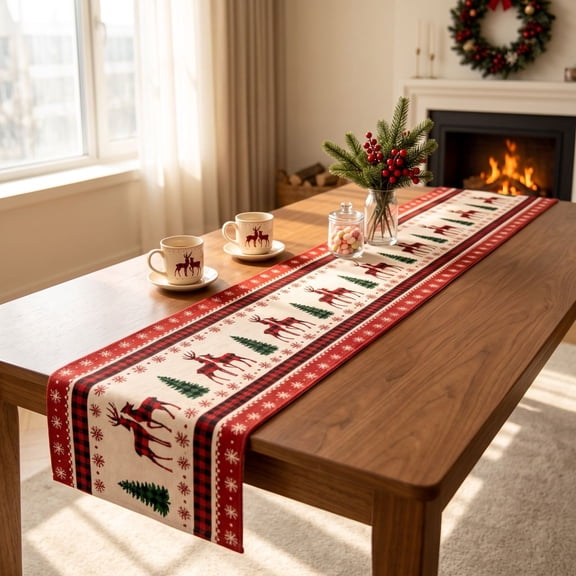 PSVFUJZ Christmas Table Runner 70.9 x 13.8 Inch Polyester Holiday Dining Table Decor with Festive Printed Patterns, Lightweight Reusable Tabletop Ornament for Home Kitchen Indoor Party Gathering