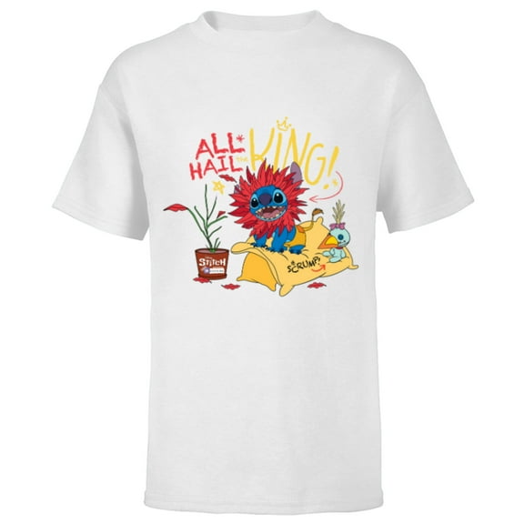 Disney 100 Stitch in Costume The Lion King All Hail the King - Short Sleeve T-Shirt for Kids - Customized-White