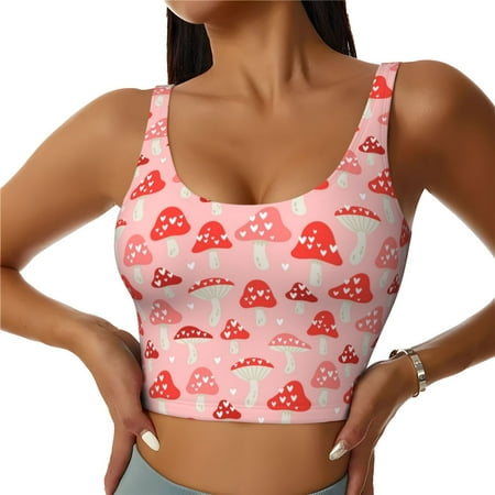 Jgfou Cute Mushroom1 Print Womens Sports Bra - Padded Workout Sports Bras Crop Tank Top
