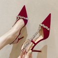 thumbnail image 3 of 2024 principios de primavera Baotou sandalias de diamantes de imitación correa femenina Stiletto estilo de hadas tacones altos zapatos de boda rojos-6cm 35, 3 of 5