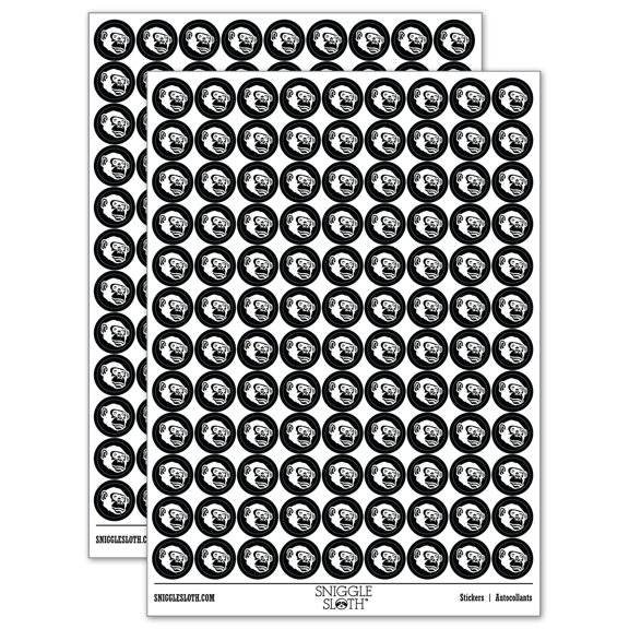 Bonobo Chimpanzee Ape Face 200 Round Stickers - Black - Gloss Finish - 0.50" Size
