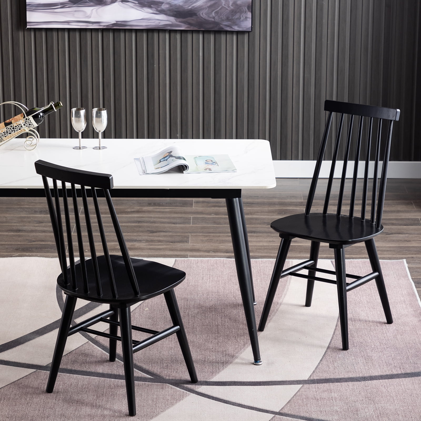 Duhome Elegant Lifestyle Dining Chairs Set of 2, Wood Dining Room Chairs Slat Spindle Back Kitchen Room Chair Windsor Chairs, Black