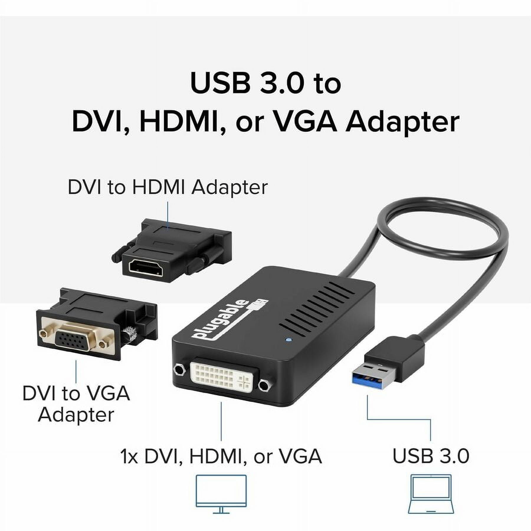 Plugable USB 3.0 to DVI/VGA/HDMI Video Graphics Adapter for Multiple Monitors up to 2048x1152 Supports Windows 11, 10, 8.1, 7, XP, and Mac 10.14+