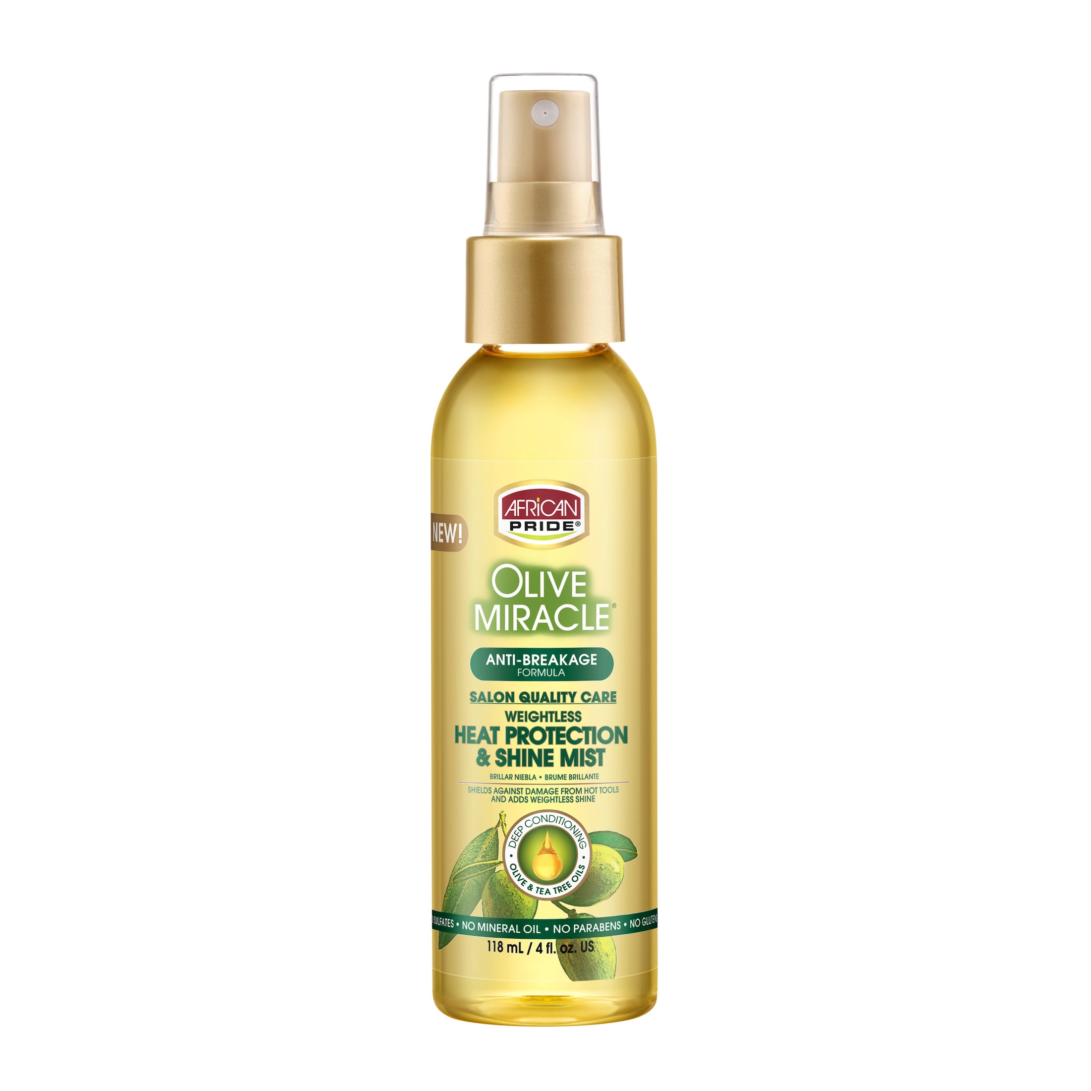 (2 pack) African Pride Olive Miracle Anti-Breakage Heat Protection Shine Mist Hair Spray, 4 fl oz, Female, All Hair