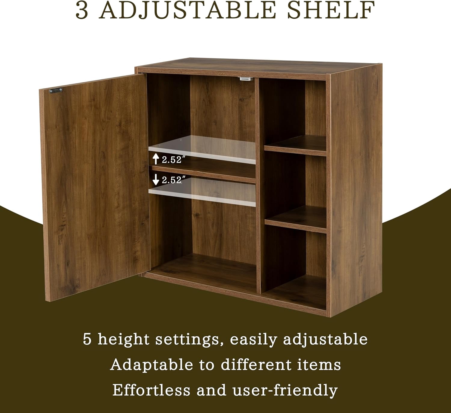 ANHDAH Bathroom Wall Storage Cabinet with Door and Adjustable Shelf, Over the Toilet Storage Cabinet for Kitchen, Laundry, Brown