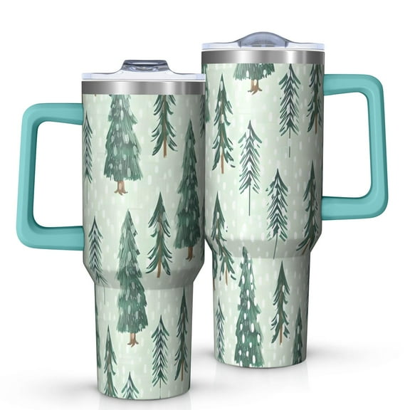 Light Green Christmas Tree and Snow Pattern Tumbler with Handle and Lid,40oz Double Wall Vacuum Insulated Tumbler,Cups Gift for Women and Men