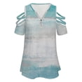 thumbnail image 4 of Teal Green White Graffiti Abstract Art Womens Summer V Neck Zipper Top Short Sleeve T Shirt Off Shoulder Top Casual Classy Loose Shirts, 4 of 7