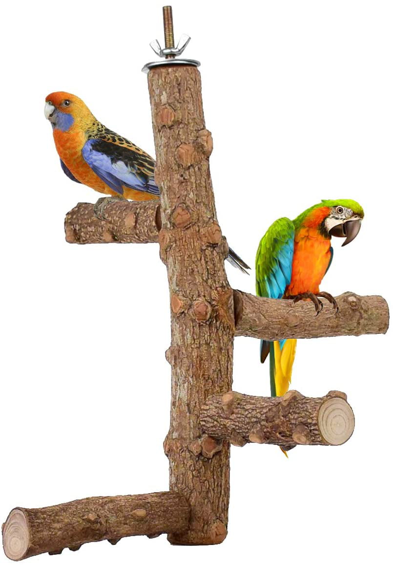 Bird Perch Stand Toy Set Natural Wooden Parrot Stand Branch Paw Grinding Stick Bird Exercise Training Climbing Toys for Bird Cage Accessories 
