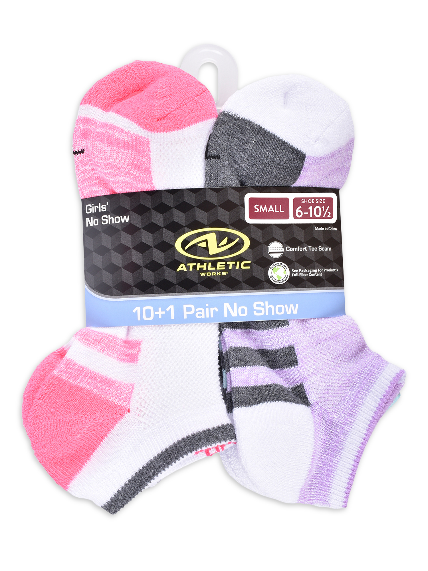 Athletic Works Girls Socks, 11-Pack, Sizes S to L