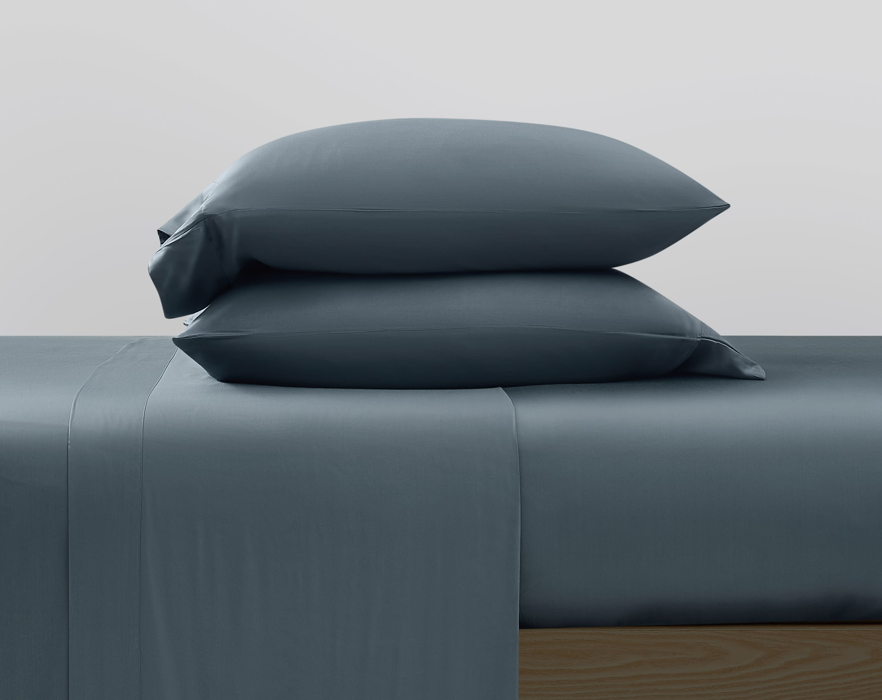 Brooklyn Loom 300 Thread Count Sateen 100% Rayon from Bamboo Deep Pocket 4 Piece Queen Sheet Set in Blue, All Season, Adult Size, OEKO-TEX Certified