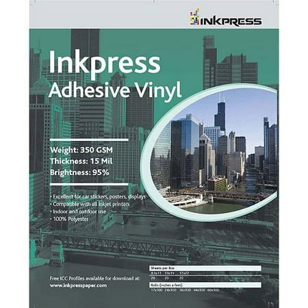 Inkpress Repositionable Adhesive Vinyl for Inkjet Printers, 8 mil, 8.5 x 11