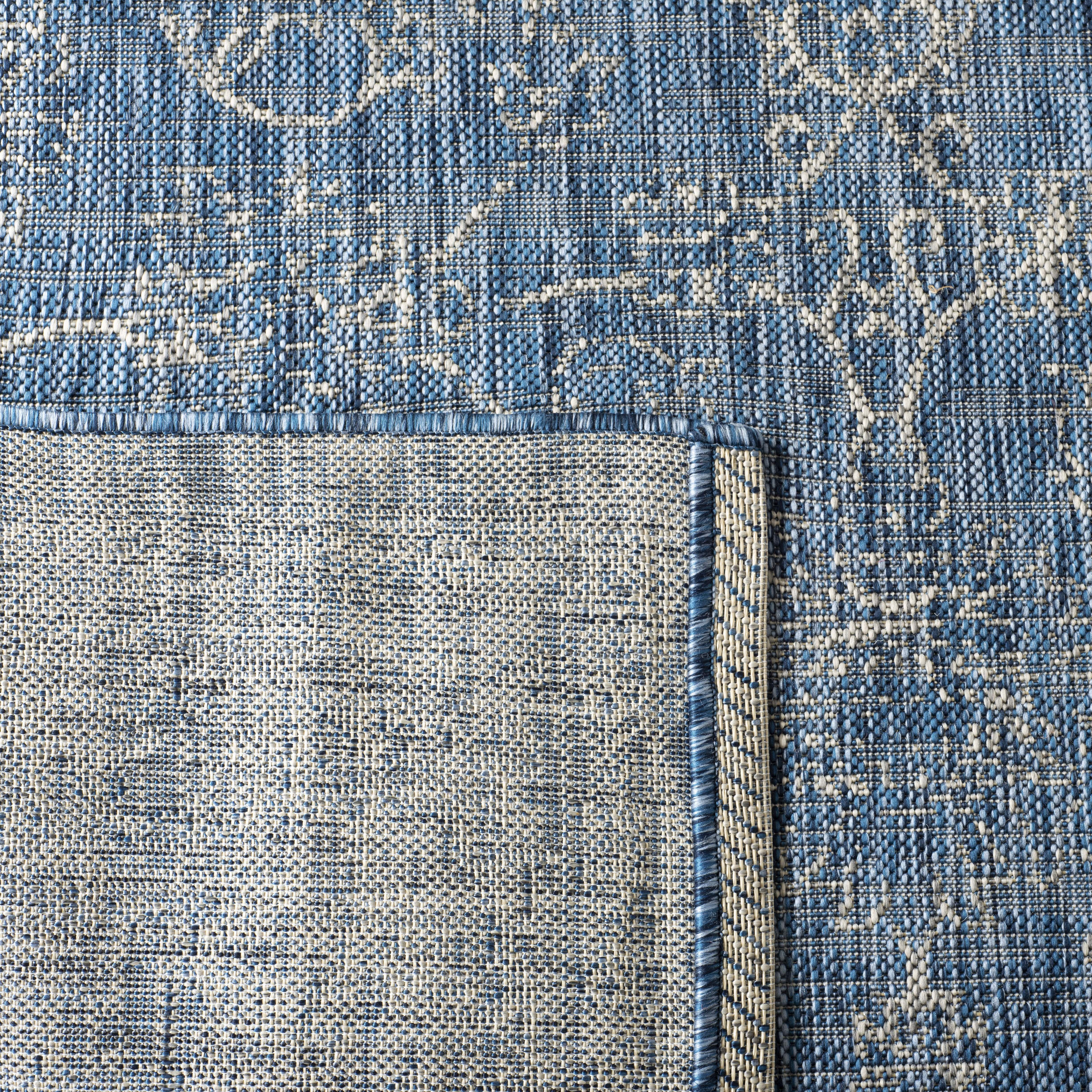SAFAVIEH Courtyard Darin Traditional Indoor/Outdoor Runner, 2'3" x 10', Navy/Ivory