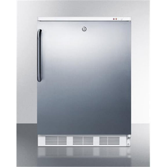 Freestanding medical all-freezer capable of -25 C operation, with front lock, wrapped stainless steel door and towel bar handle