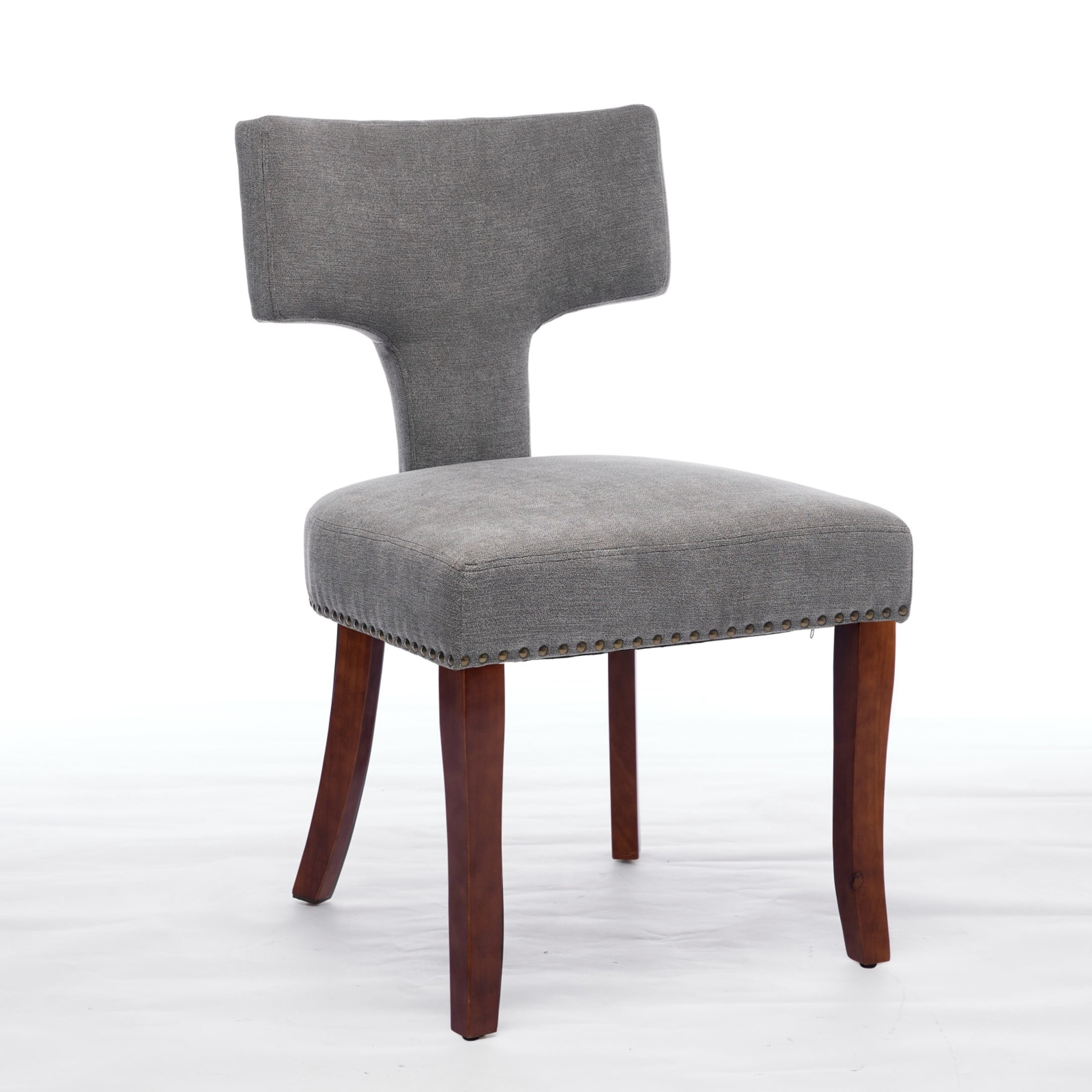 Persa Modern Upholstered Dining Chairs with Copper Studs, Rubberwood Frame, Gray, Set of 2