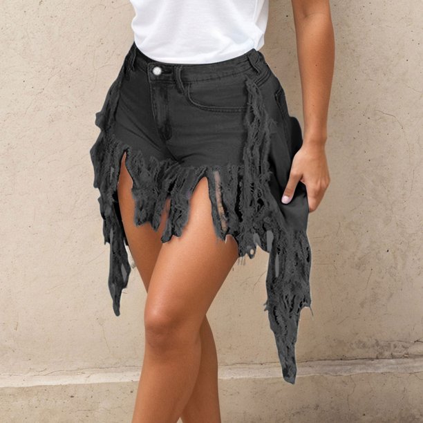 WILLBEST Pantalones Cortos Casuales para Mujer, Cómodos y Versátiles, con Detalle de Flecos para Fiesta de Verano, Discoteca, Tejido Elástico y Transpirable. XXXL