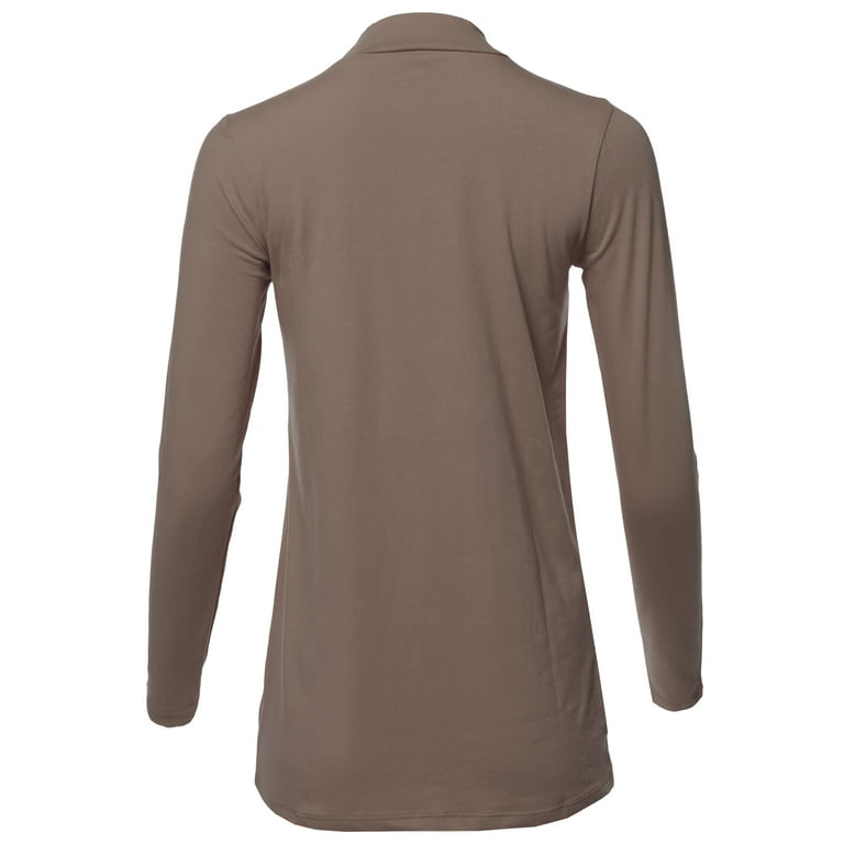 A2Y Women's Basic Solid Soft Cotton Long Sleeve Mock Neck Top Shirts Mocha  1XL