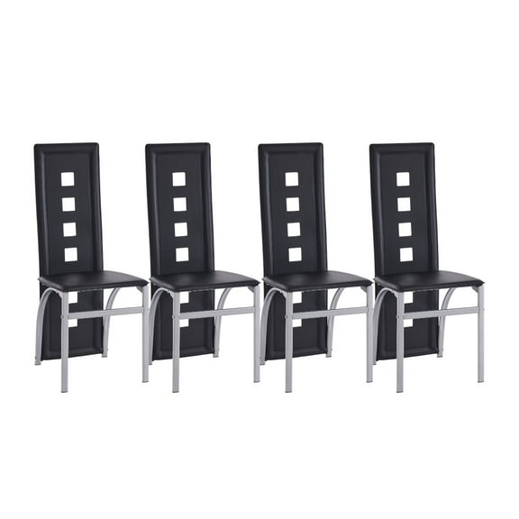 IVV Modern Black PVC Leather Dining Chairs Set of 4, High-Back Armless Upholstered Chairs with Electroplated Metal Legs, Easy to Assemble