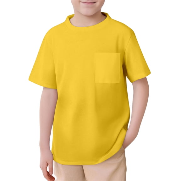 Boys Casual Shirts Solid Color Elastic Thin Sport Top Elastic Fashion Loose Soft Thin Top Toddler Summer Tees Yellow Size 10-11 Years