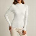 thumbnail image 5 of AherBiu Womens Ribble Knitted Tops Mock-Neck Long Sleeve Slim Fitted Stretch Fall Winter Basic Layer Shirt Pullover(XX-Large,White1), 5 of 8