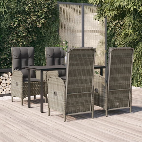 vidaXL 5 Piece Patio Dining Set with Cushions Black and Gray Poly Rattan