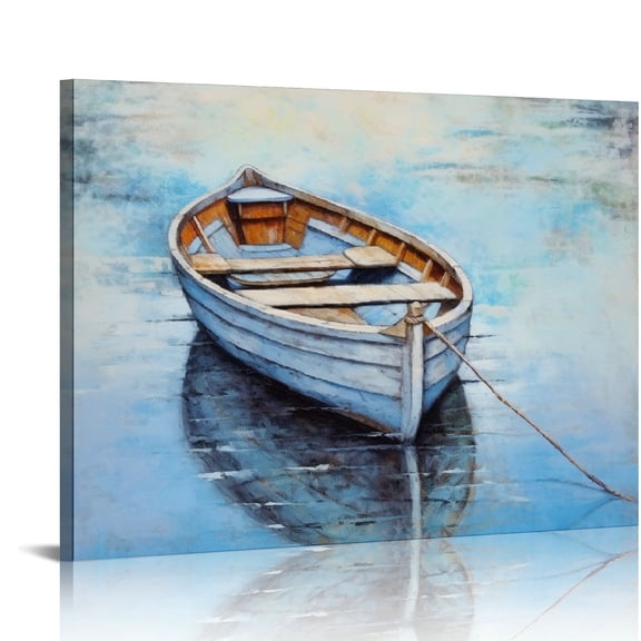 COMIO  Coastal Canvas Wall Decor Light Blue Sailing Boat Painting Square Pictures Modern Abstract Nautical Artwork for Living Room Bedroom Bathroom Decoration