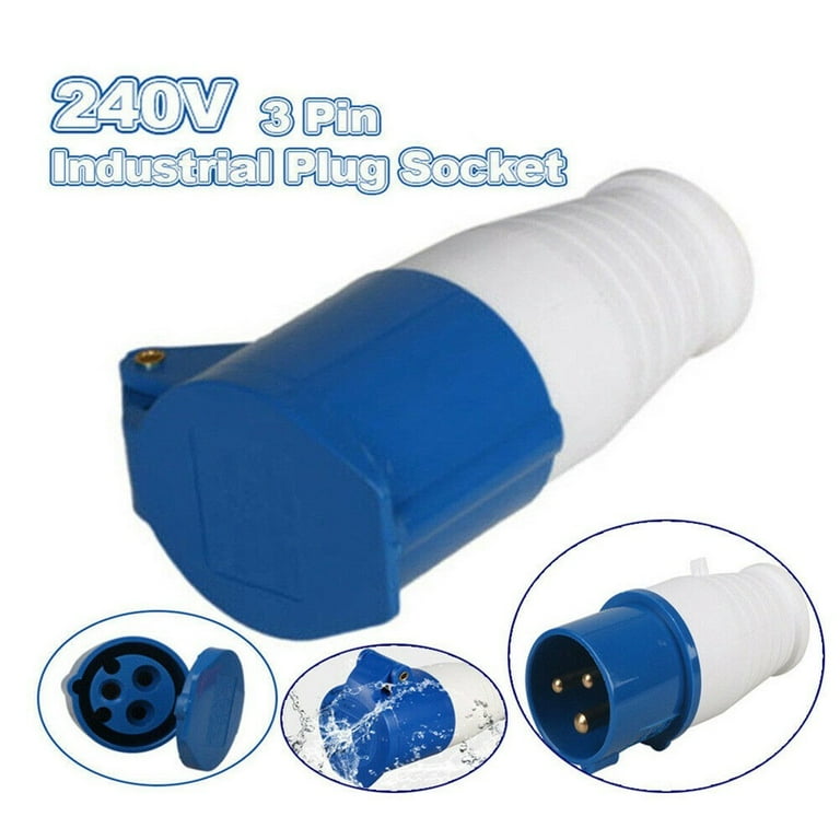 240V 16A 3 PIN BLUE SITE INDUSTRIAL PLUGS & SOCKETS MALE/FEMALE