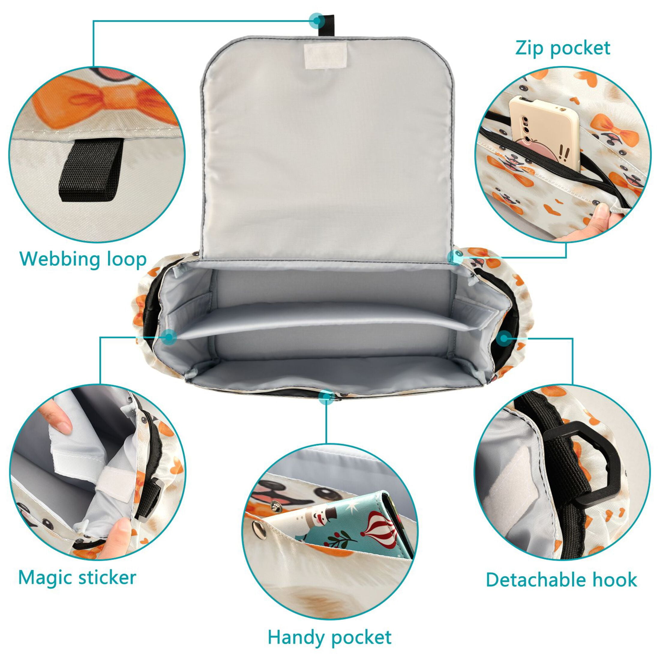 DIXRUYEE Stroller Organizer Pomeranian Party Printed