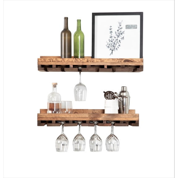Unbranded Home LLC Rustic Luxe Stemware Wall Mounted Wine Rack Shelves, Set of 2 30 in. - Light Brown