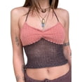 thumbnail image 2 of KelaJuan Women’s Halter Crop Cami Tops, Sleeveless Contrast Color Slim Fit Ruched Knit Camisole, 2 of 6
