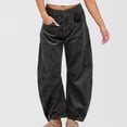 thumbnail image 2 of UYISJ Women's Corduroy Pants Mid Rise Elastic Waist Pants Casual Wide Leg Baggy Trousers Loose Fit Solid Pants with Pockets Dark Gray L, 2 of 8