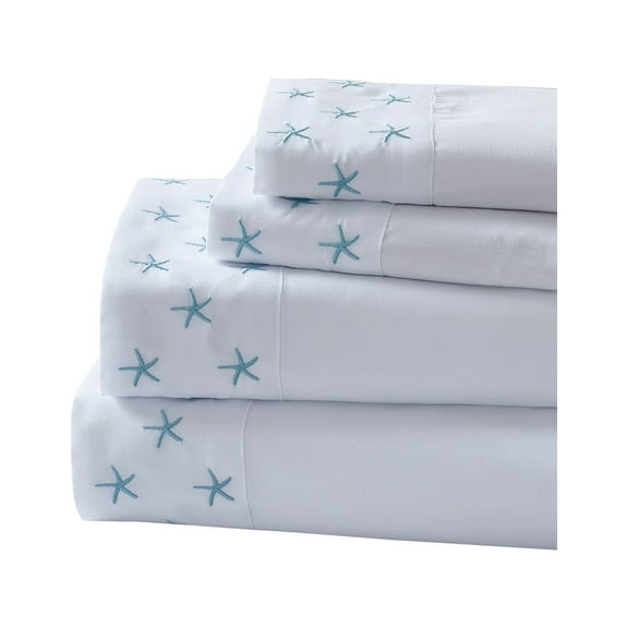 Montego Bay Starfish 3 Piece Embroidered Bed Sheet Set, Twin