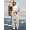 thumbnail image 4 of Women'S Wide Leg Pants Drawstring High Rise Side Striped Slouchy Palazzo Pants with Pockets Khaki S, 4 of 6